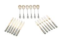 An Assembled Set of Russian Silver and Cloisonné Enameled Flatware