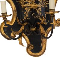 A Pair of English Japanned, Patinated and Gilt Metal Wall Sconces