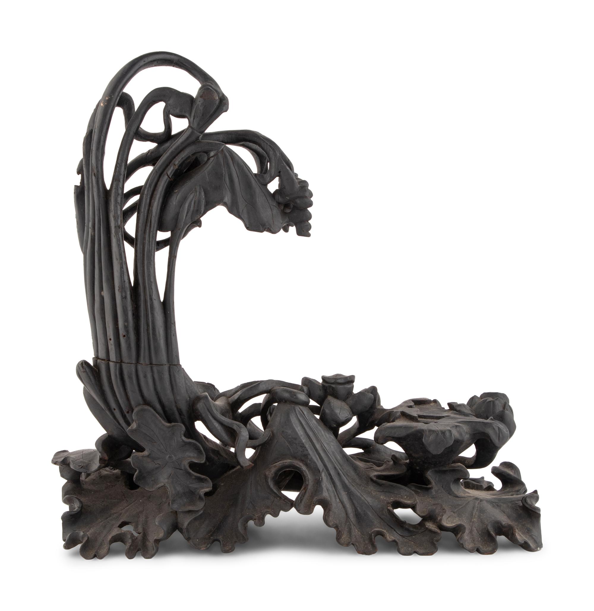 A Large Chinese Carved Hardwood 'Lotus' Stand
