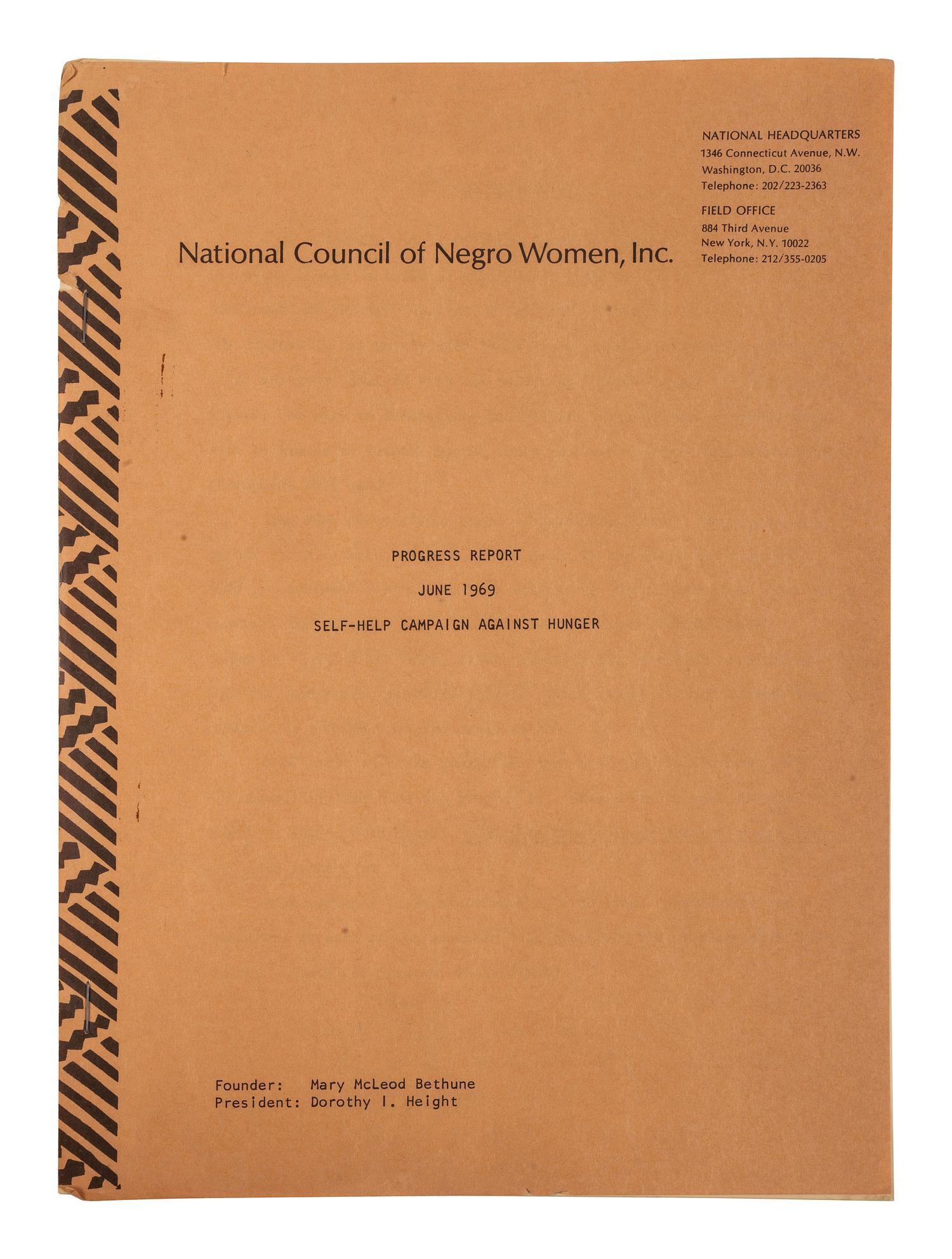 [CIVIL RIGHTS] -- [HEIGHT, Dorothy I. (1912-2010)]. "Progress Report" issued by the National Council of Negro Women, Inc. June 1969.