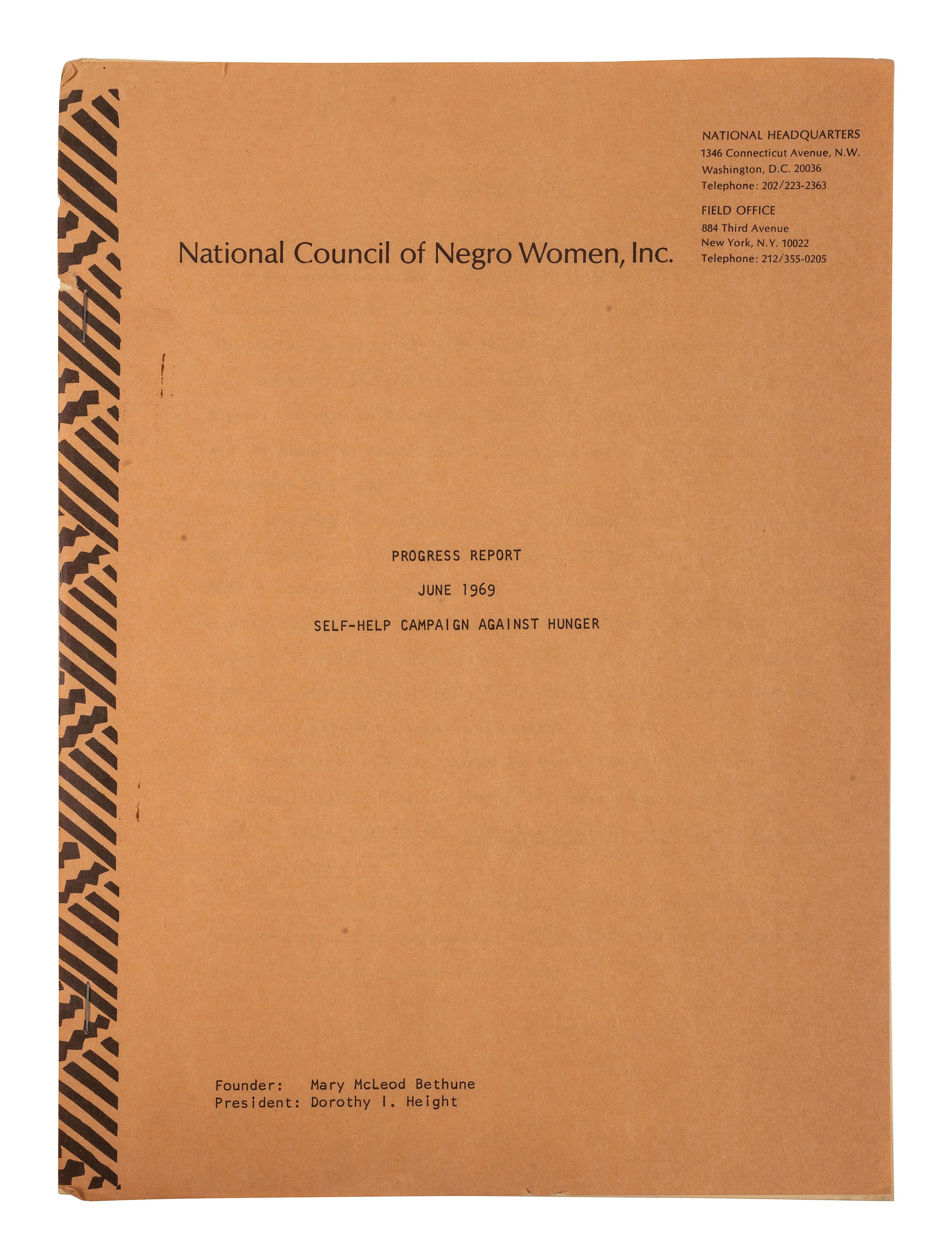 [CIVIL RIGHTS] -- [HEIGHT, Dorothy I. (1912-2010)]. "Progress Report" issued by the National Council of Negro Women, Inc. June 1969.