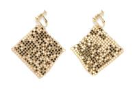 A Whiting & Davis Goldtone Mesh Bib Necklace and Earclip Set, Necklace: 37" x 15"; Earclips: 2.5" circumference.