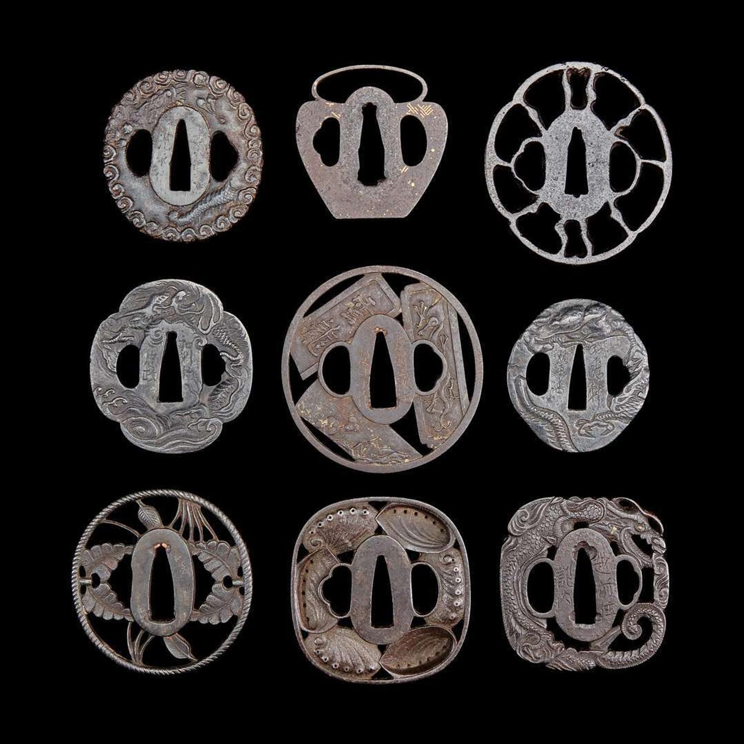 A Group of nine Japanese iron tsuba 日本铁制刀镡一组九件 Edo-Meiji period ?????