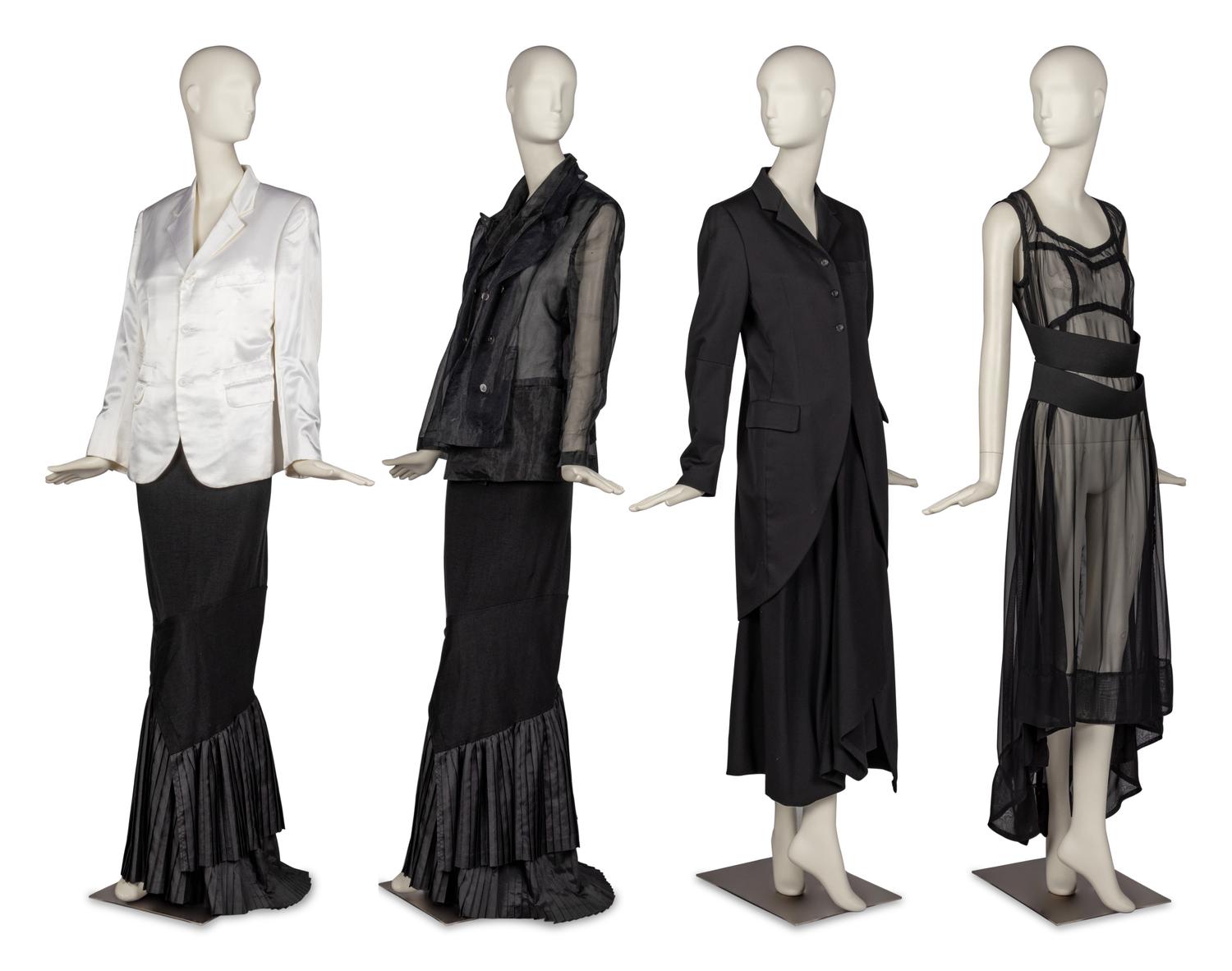 Two Comme des Garçons Jackets, Dress, and Skirt with Yohji Yamamoto Jacket and Skirt, 1980-90s