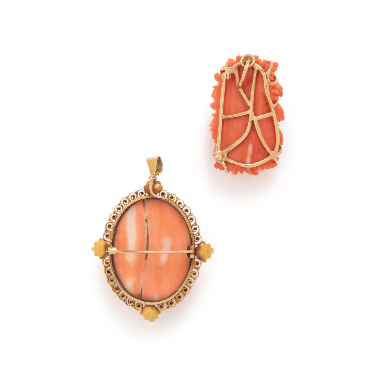 COLLECTION OF CARVED CORAL BROOCH/PENDANTS
