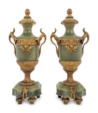 A Pair of Gilt Bronze Mounted Onyx Urns