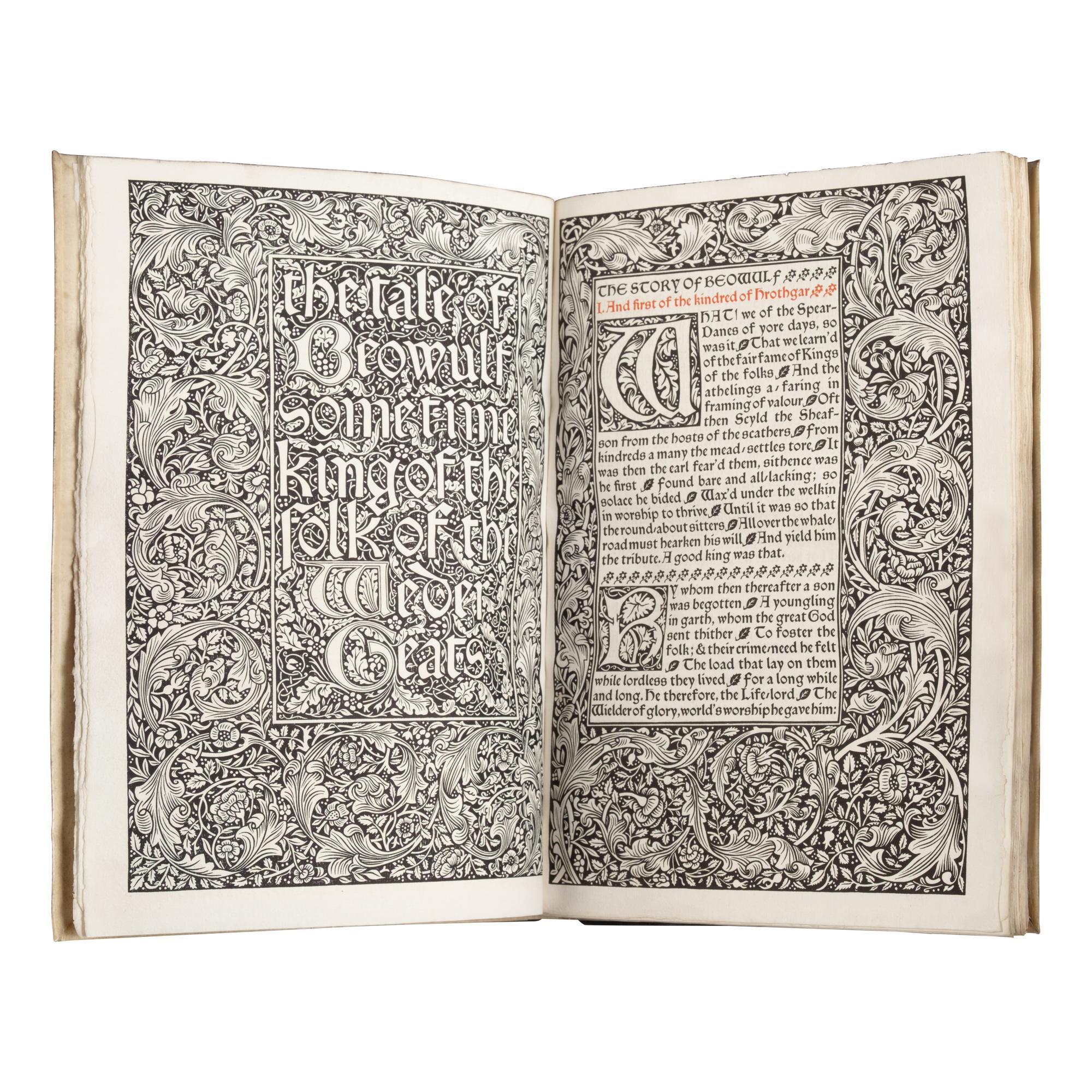 [Fine Press - Kelmscott Press]. Morris, William (1834-1896) and A.J. Wyatt (b. 1858), translators. The Tale of Beowulf . Hammersmith: Kelmscott Press, 1895.