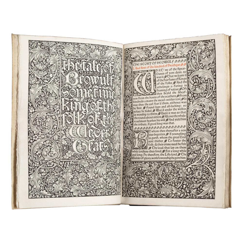 [Fine Press - Kelmscott Press]. Morris, William (1834-1896) and A.J. Wyatt (b. 1858), translators. The Tale of Beowulf . Hammersmith: Kelmscott Press, 1895.