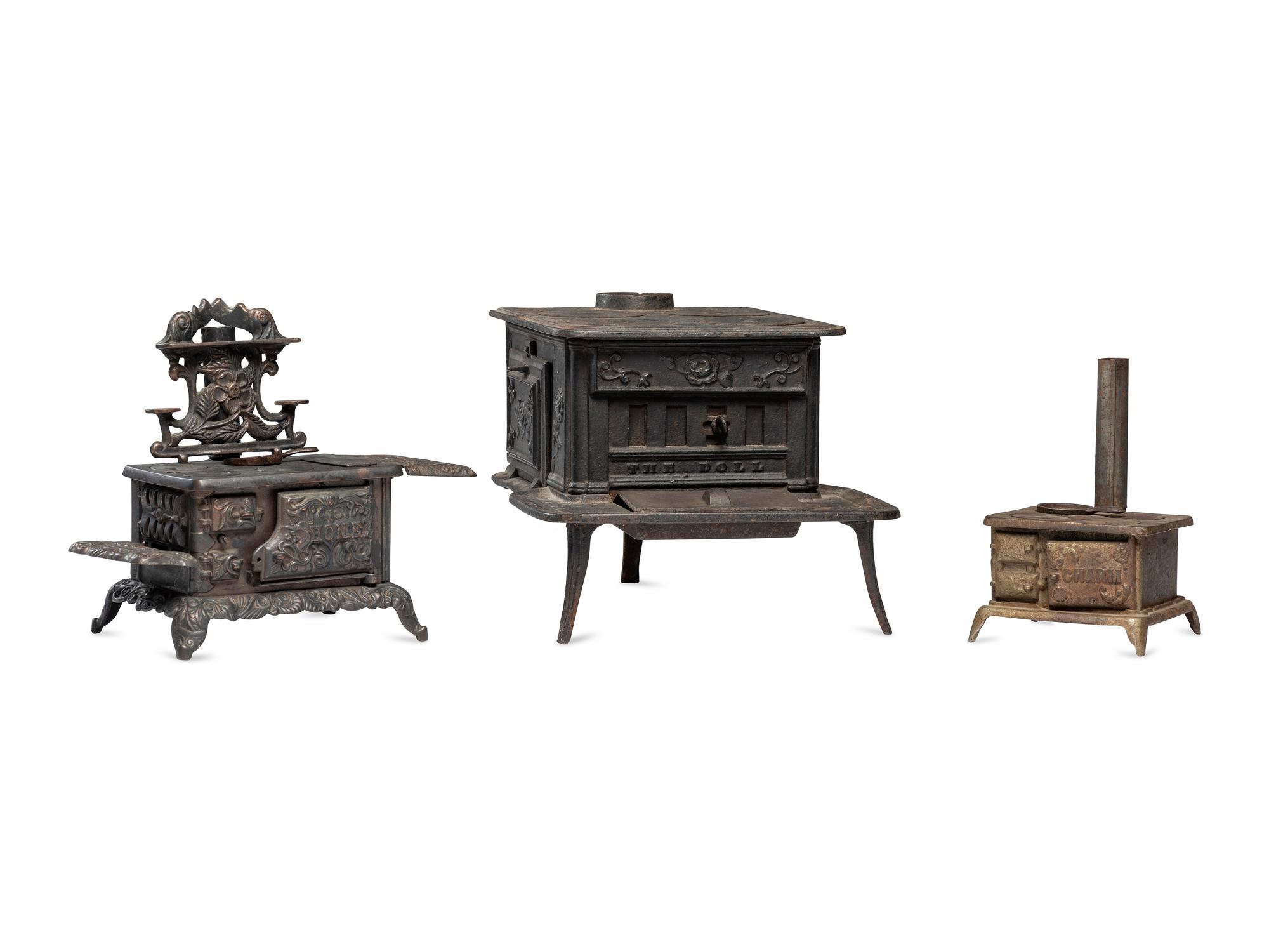 Three Salesman's Sample or Child's Toy Cast Iron Stoves