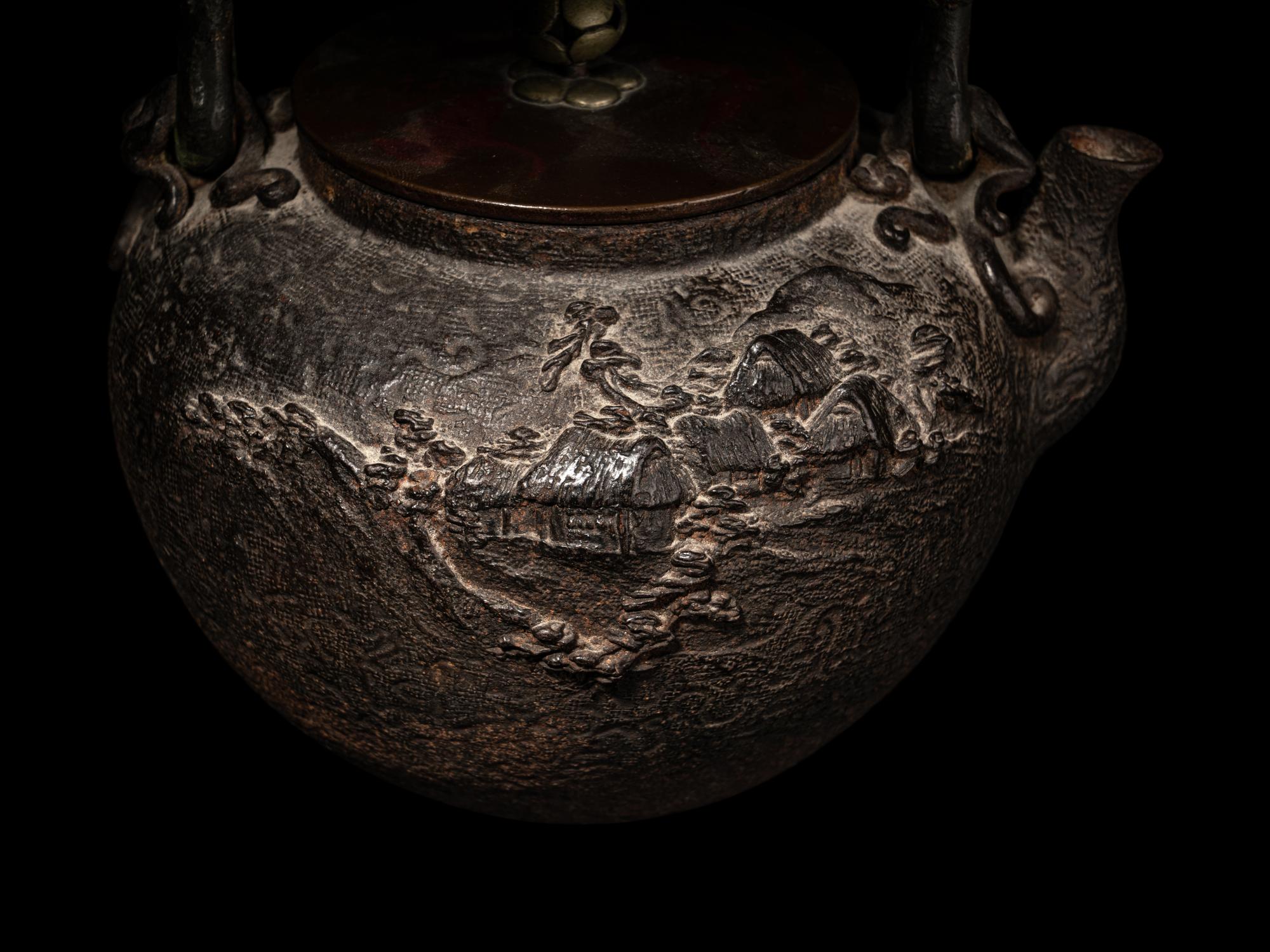 Two Japanese Cast Iron Teapots, Tetsubin