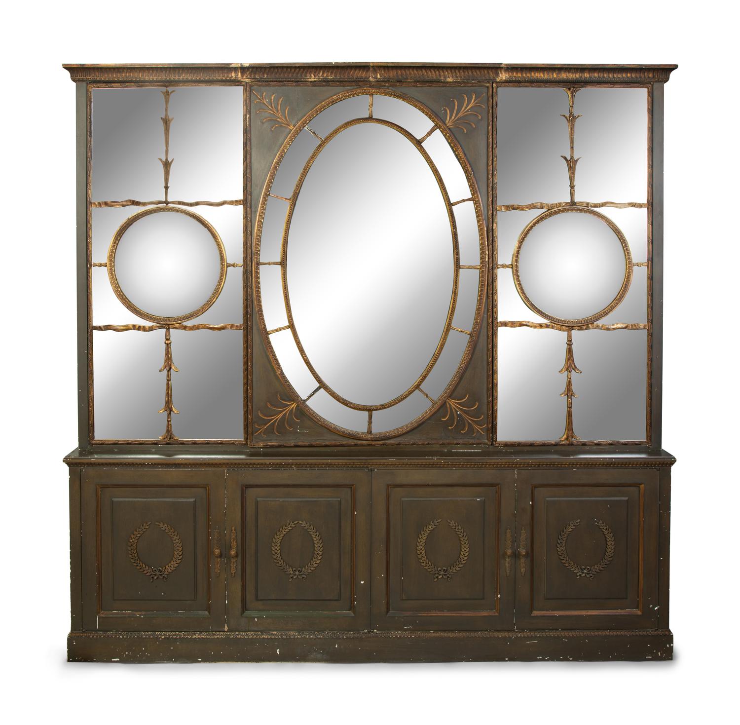 A Continental Neoclassical Style Painted and Parcel Gilt Mirrored Door Cabinet — EARLY 20TH CENTURY