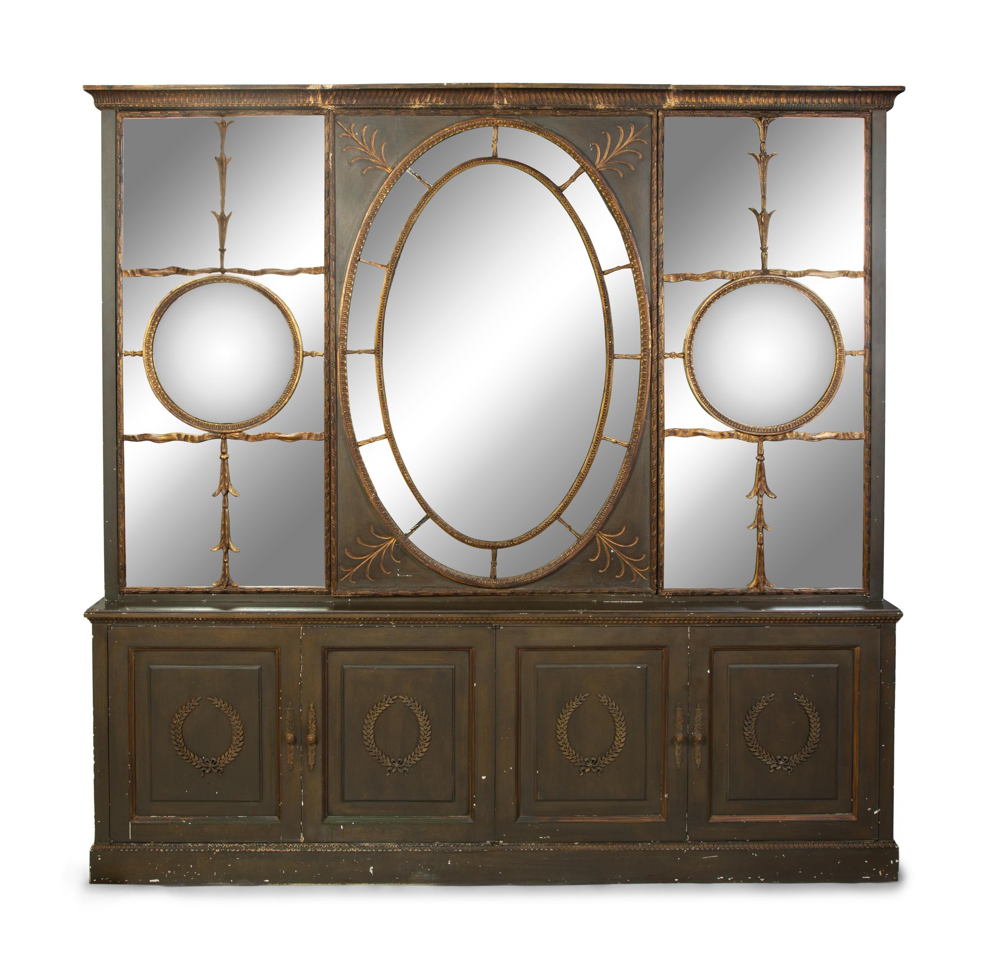 A Continental Neoclassical Style Painted and Parcel Gilt Mirrored Door Cabinet — EARLY 20TH CENTURY
