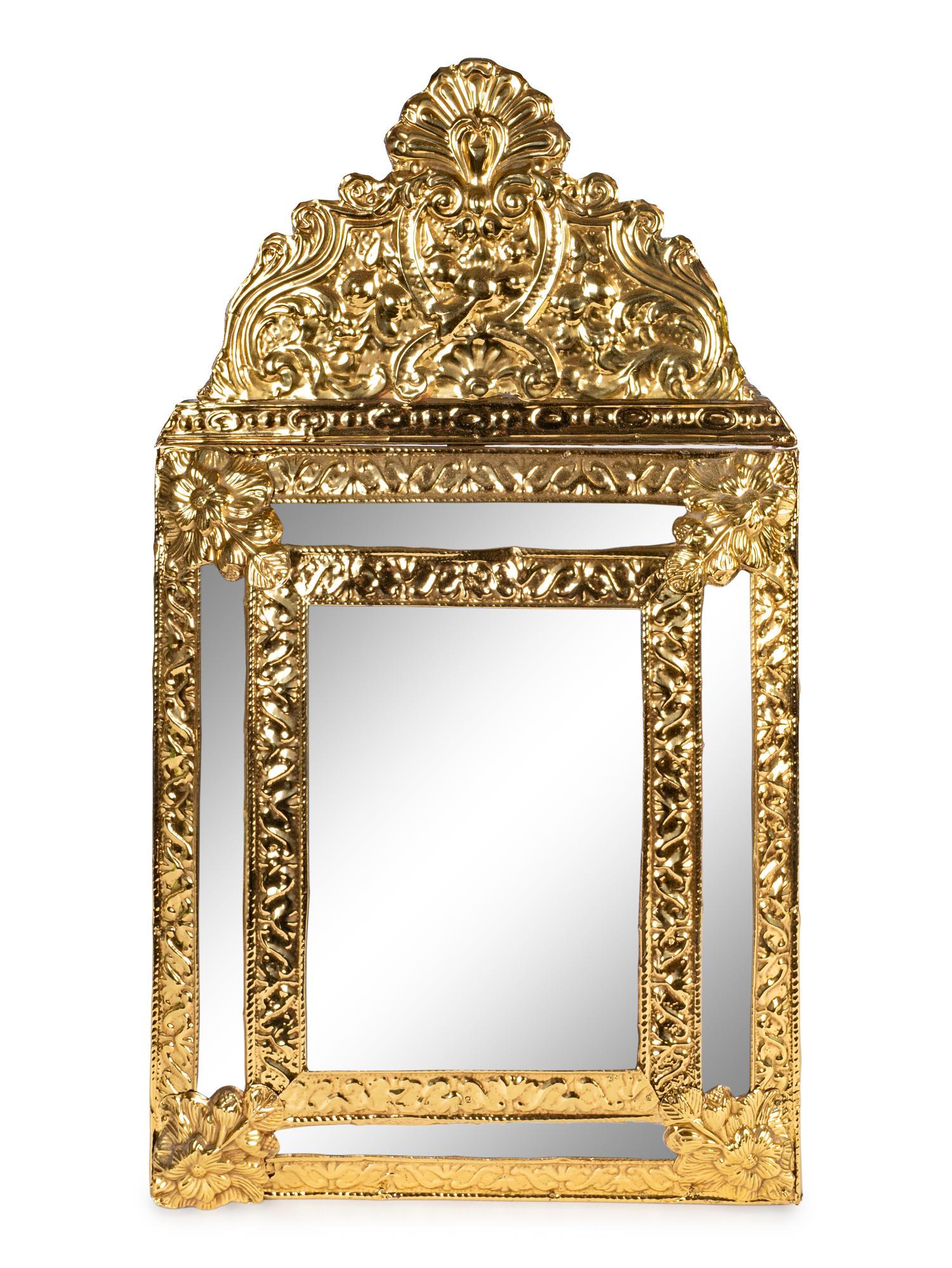 Two Dutch Baroque Style Repousséd Brass Mirrors — 19TH/20TH CENTURY