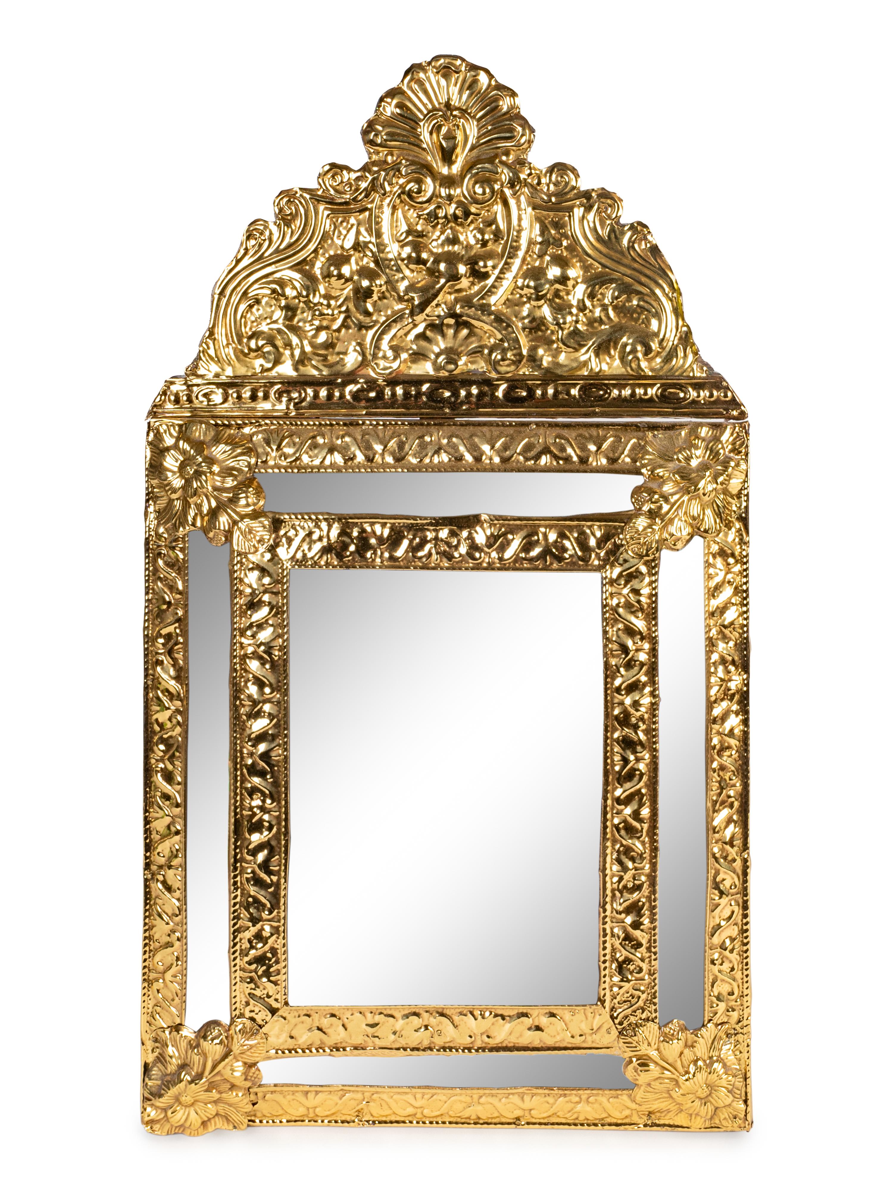 Two Dutch Baroque Style Repousséd Brass Mirrors — 19TH/20TH CENTURY