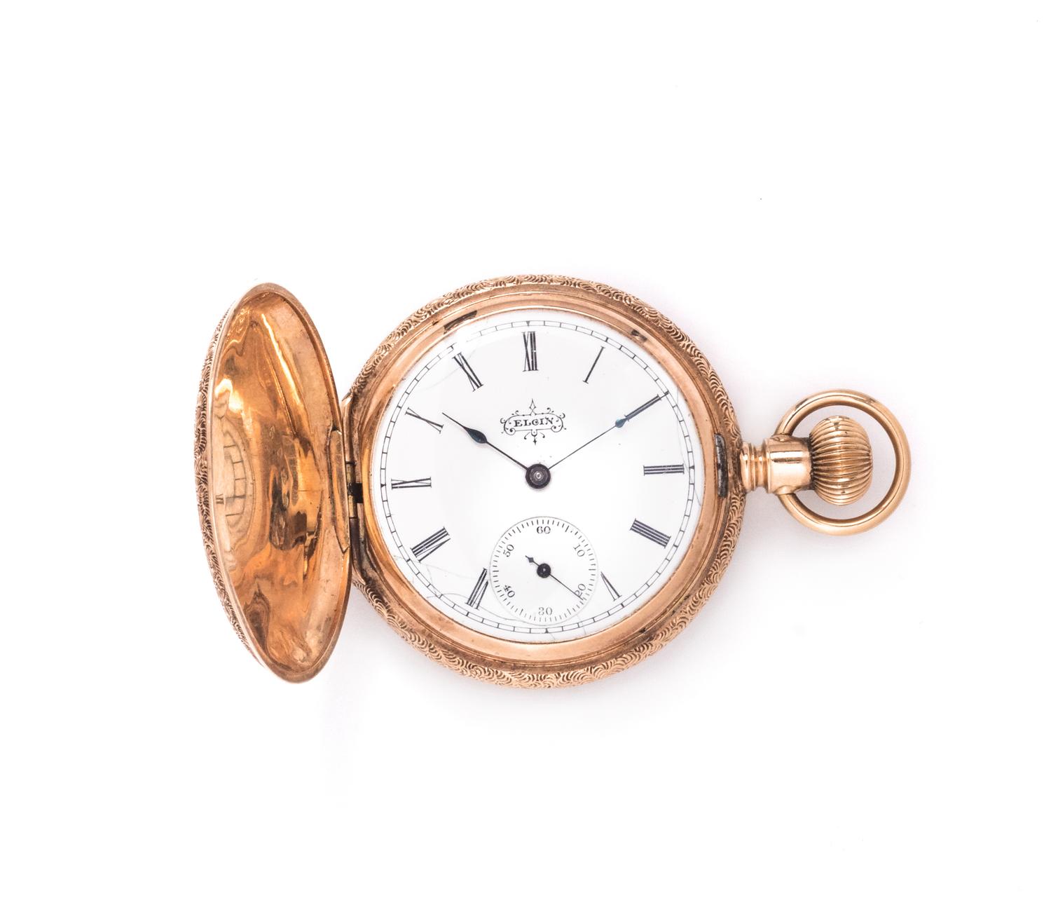 A 14 Karat Bicolor Gold Hunter Case Pocket Watch, Elgin,