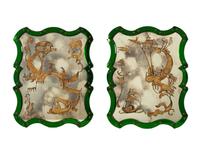 A Pair of Venetian Style Chinoiserie-Decorated Painted Glass Mirrors