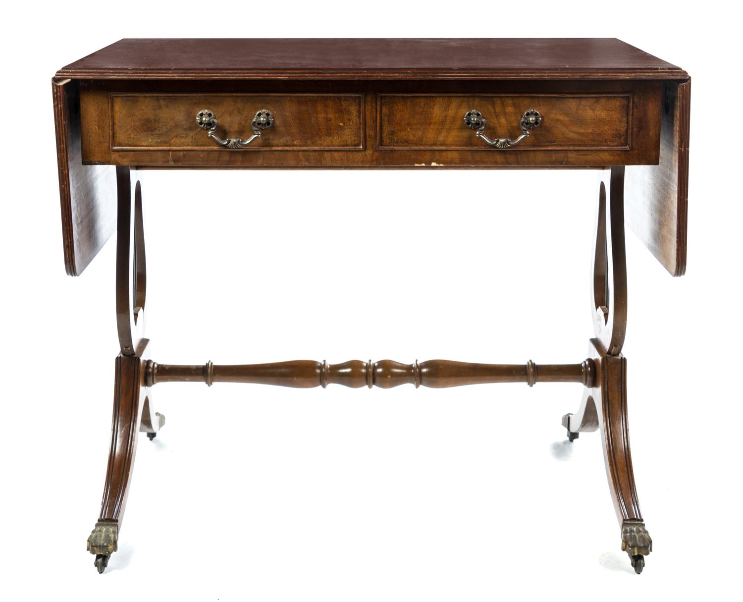 A Regency Style Mahogany Sofa Table Height 29 1/2 x width 35 1/2 x depth 21 1/2 inches. — LATE 19TH/EARLY 20TH CENTURY