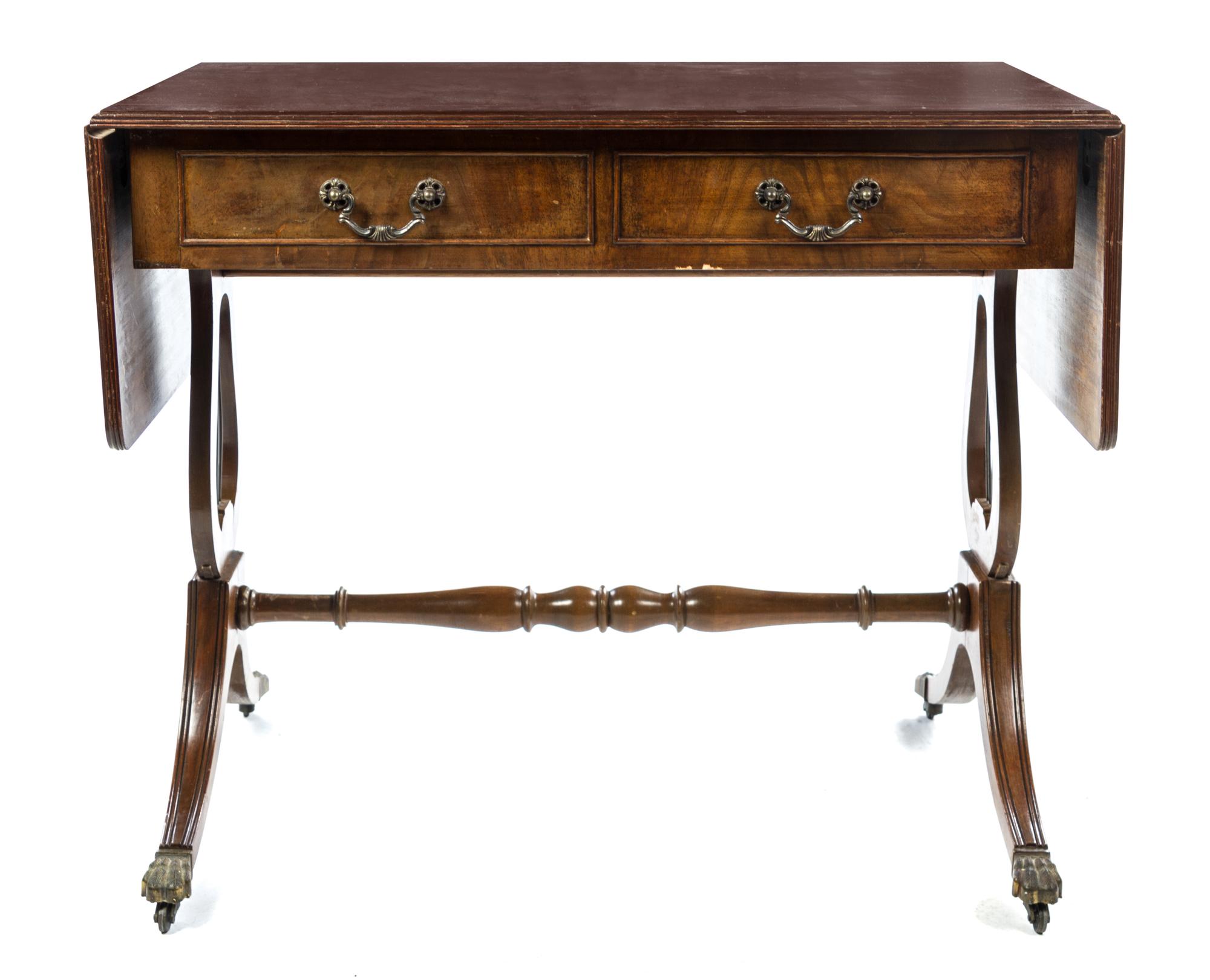 A Regency Style Mahogany Sofa Table Height 29 1/2 x width 35 1/2 x depth 21 1/2 inches. — LATE 19TH/EARLY 20TH CENTURY