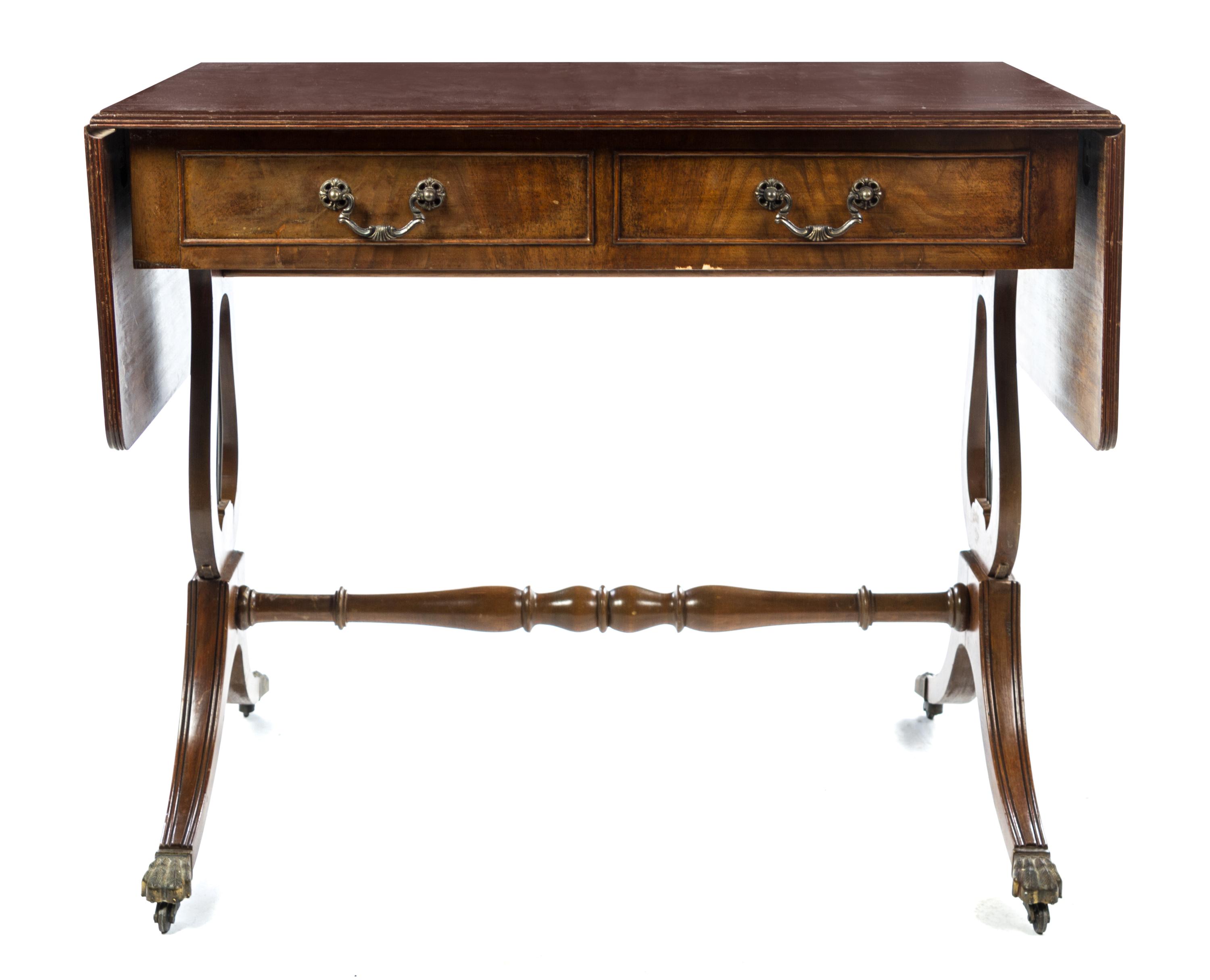 A Regency Style Mahogany Sofa Table Height 29 1/2 x width 35 1/2 x depth 21 1/2 inches. — LATE 19TH/EARLY 20TH CENTURY