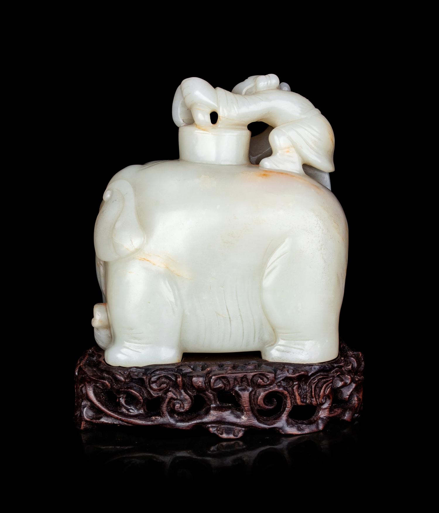 A Pale Celadon Jade 'Boy and Elephant' Group