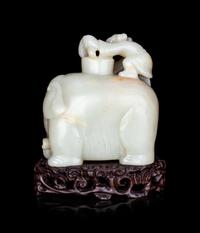 A Pale Celadon Jade 'Boy and Elephant' Group
