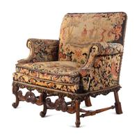 A William and Mary Style Needlepoint-Upholstered Carved Walnut Settee
