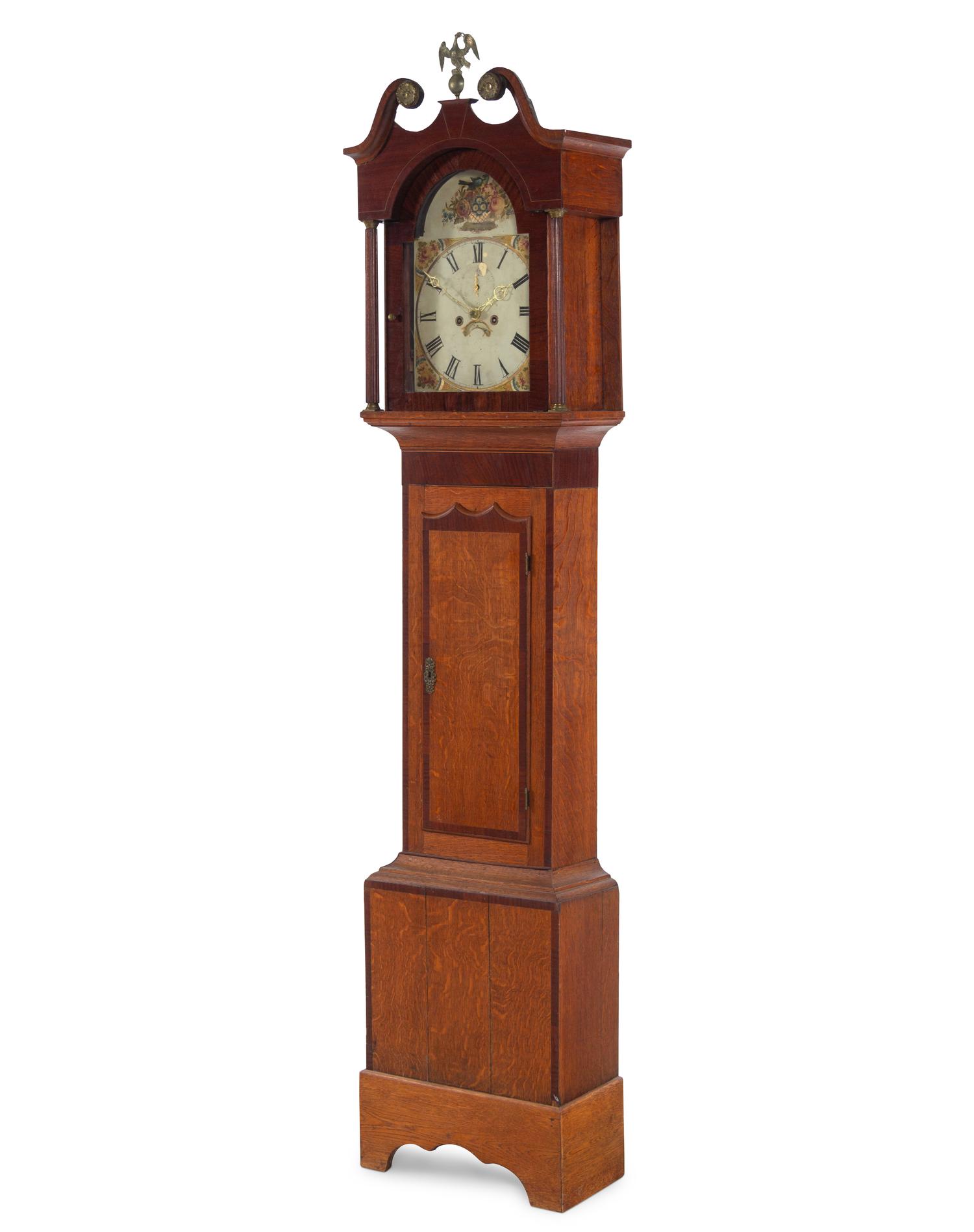 A Federal Oak and Mahogany Tall Case Clock