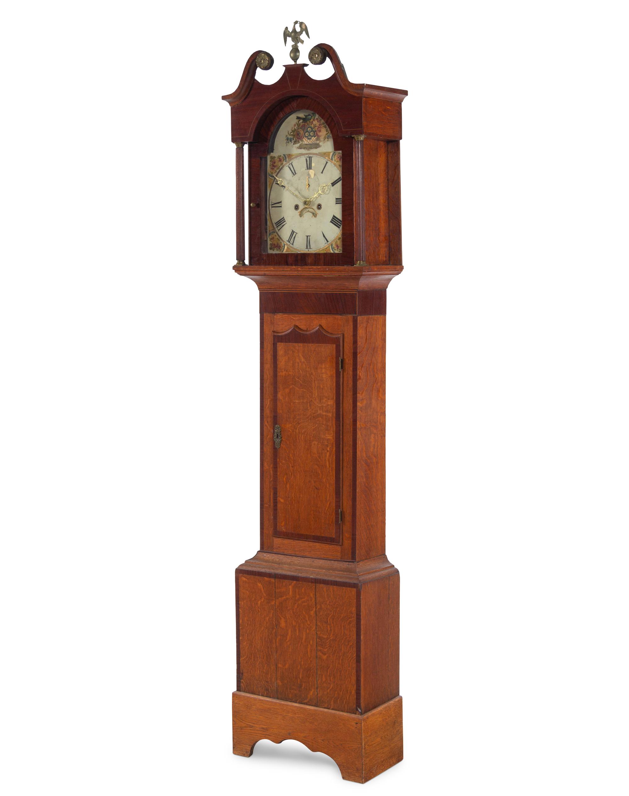 A Federal Oak and Mahogany Tall Case Clock