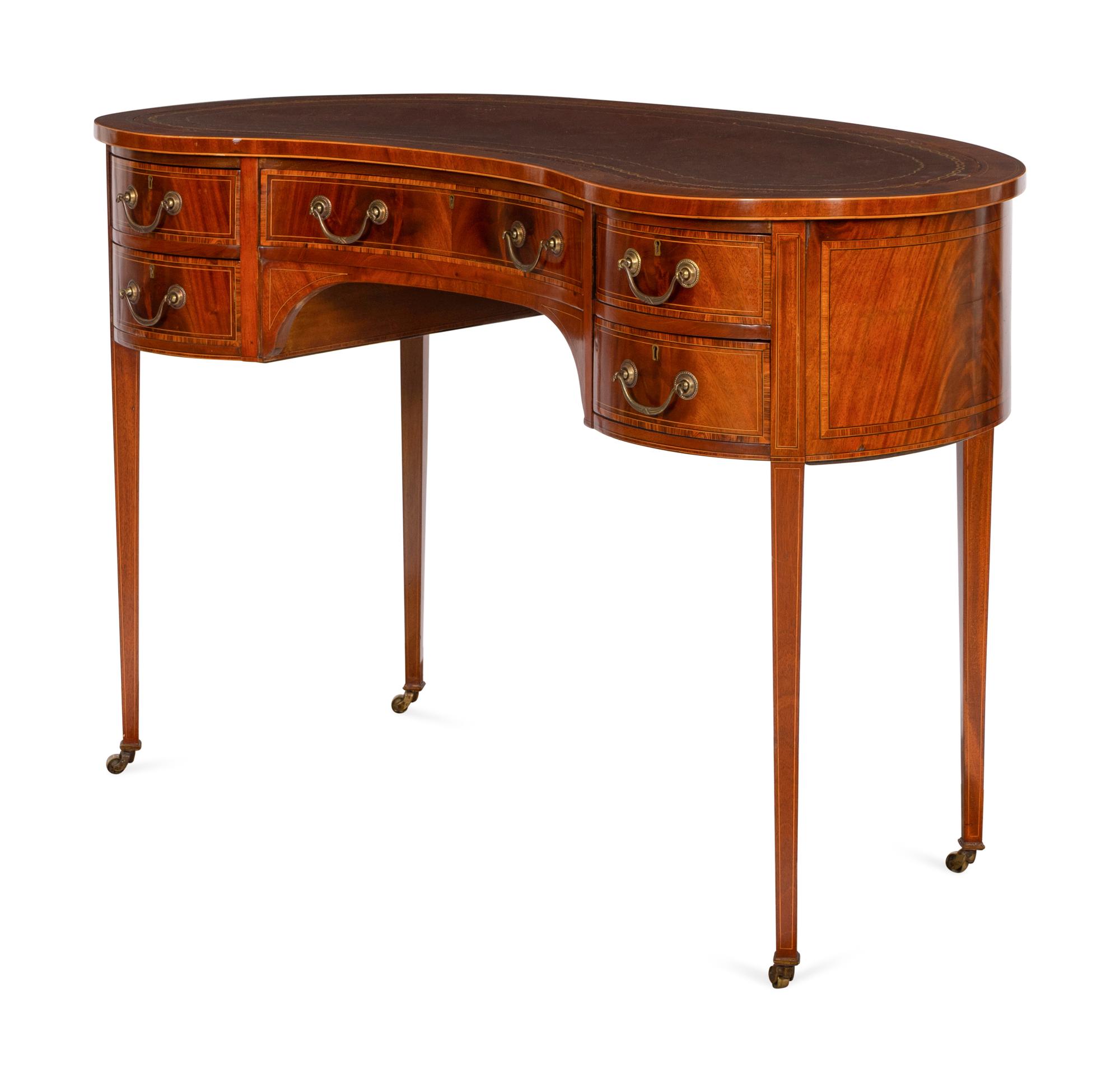 A George III Style Mahogany Crossbanded Reniform Writing Table