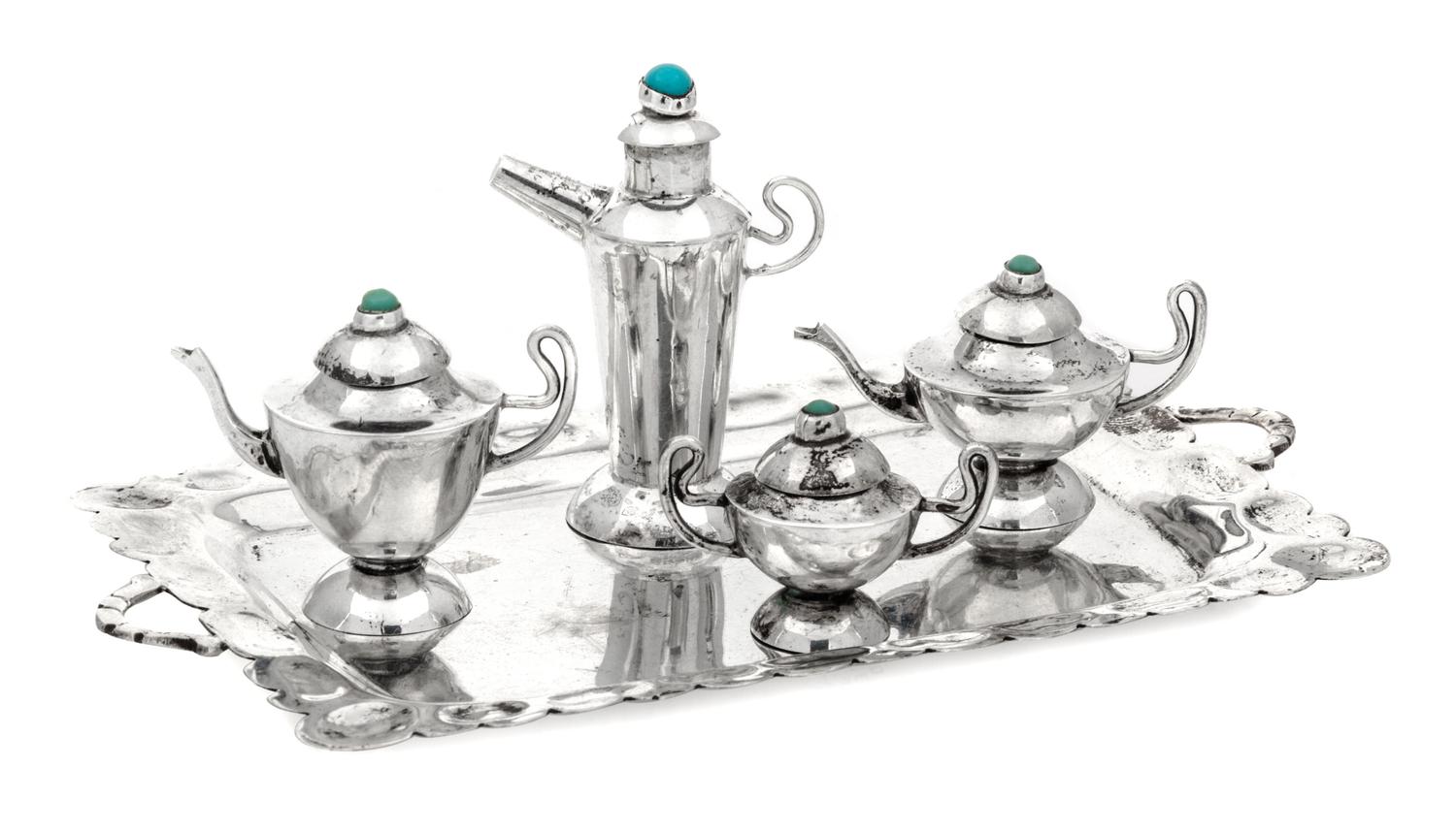 A Silver Four-Piece Tea and Coffee Service, Manner of Elizabeth Whitman, Scottsdale, AZ, comprising a teapot, a coffee pot, a water ket