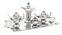 A Silver Four-Piece Tea and Coffee Service, Manner of Elizabeth Whitman, Scottsdale, AZ, comprising a teapot, a coffee pot, a water ket
