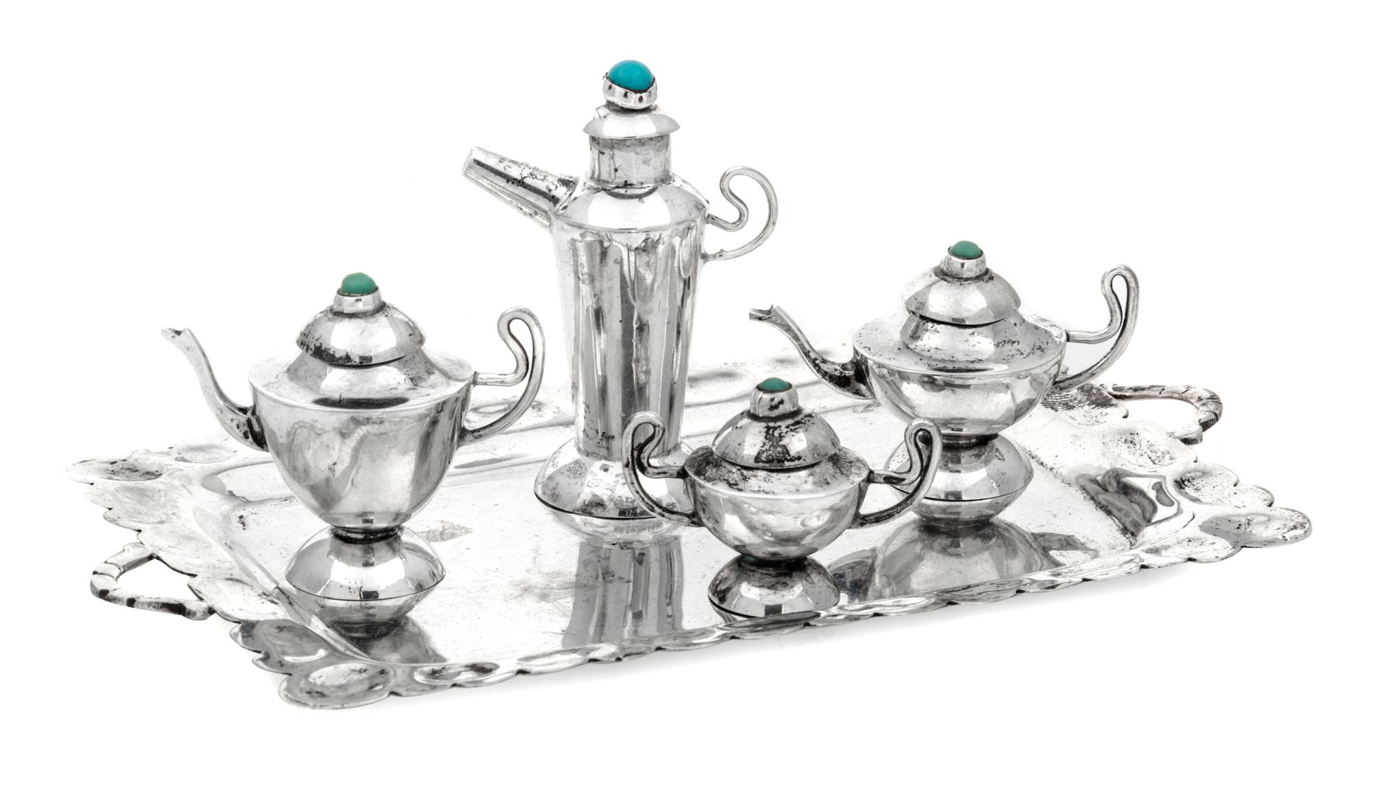 A Silver Four-Piece Tea and Coffee Service, Manner of Elizabeth Whitman, Scottsdale, AZ, comprising a teapot, a coffee pot, a water ket