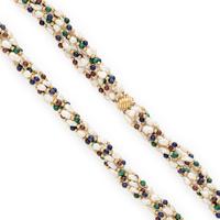 Cultured Baroque Pearl and Multigem Beaded Necklace
