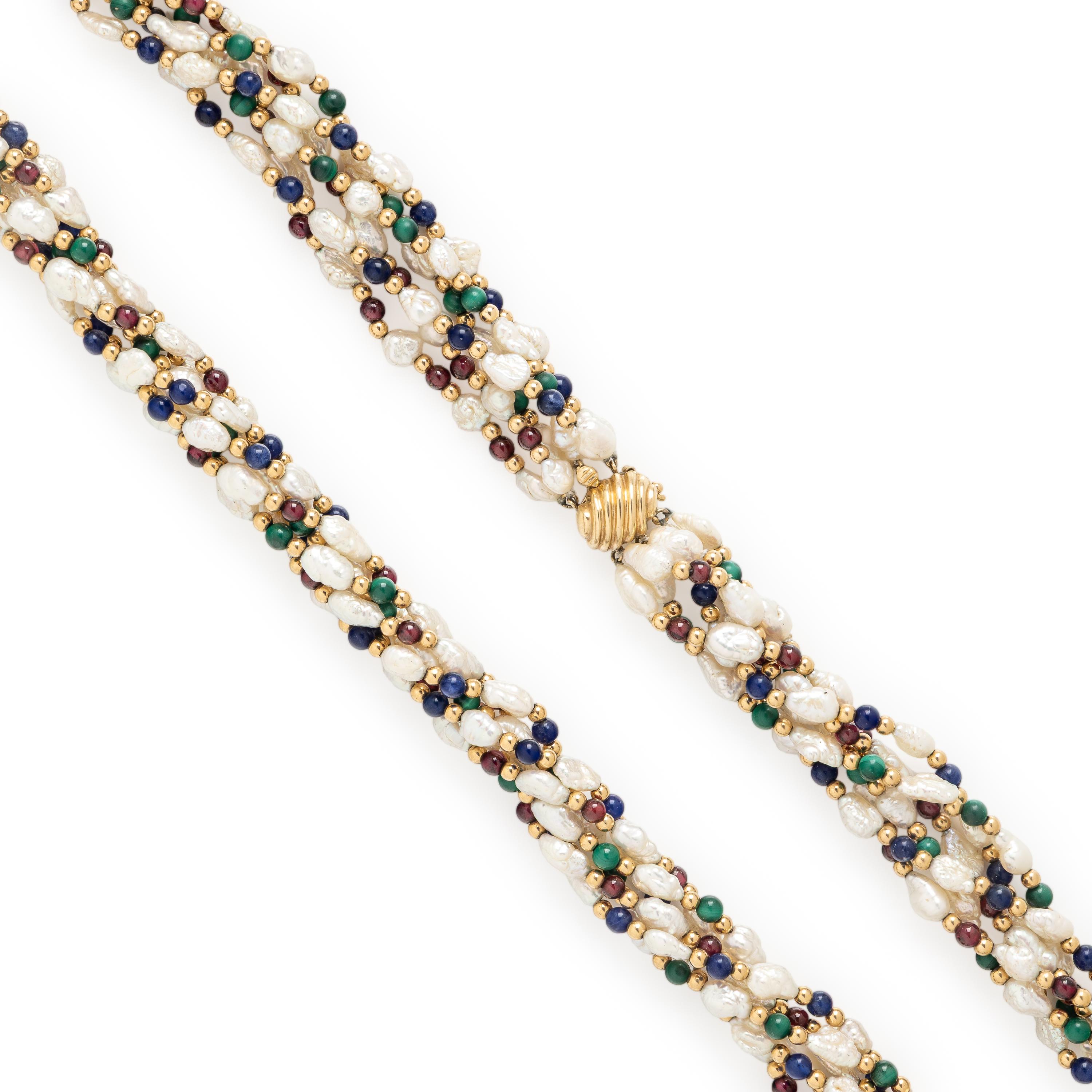 Cultured Baroque Pearl and Multigem Beaded Necklace