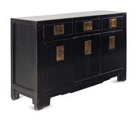 A Chinese Style Black Lacquered and Brass Mounted Console Cabinet