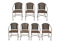 A Set of Seven Patinated Metal Dining Chairs