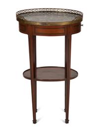 A French Empire Inlaid Mahogany Bouillotte Table with Marble Top and Brass Three-Quarter Gallery