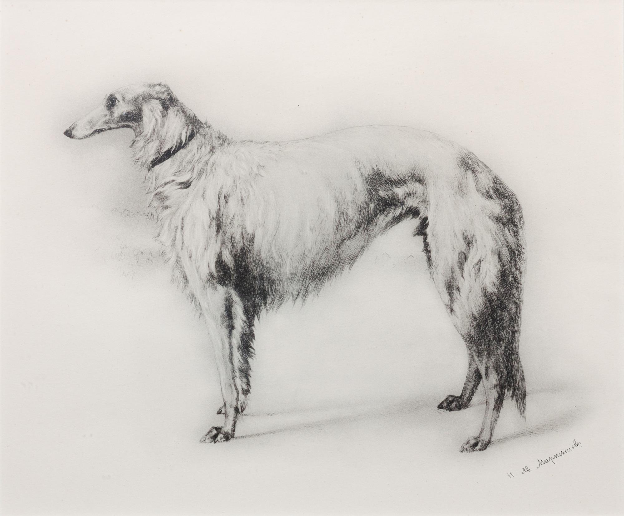 After N.A. Martynow, (Russian, circa 1874-79), Four lithographs after the original etchings,Portraits of Borzois, published circa 1938.