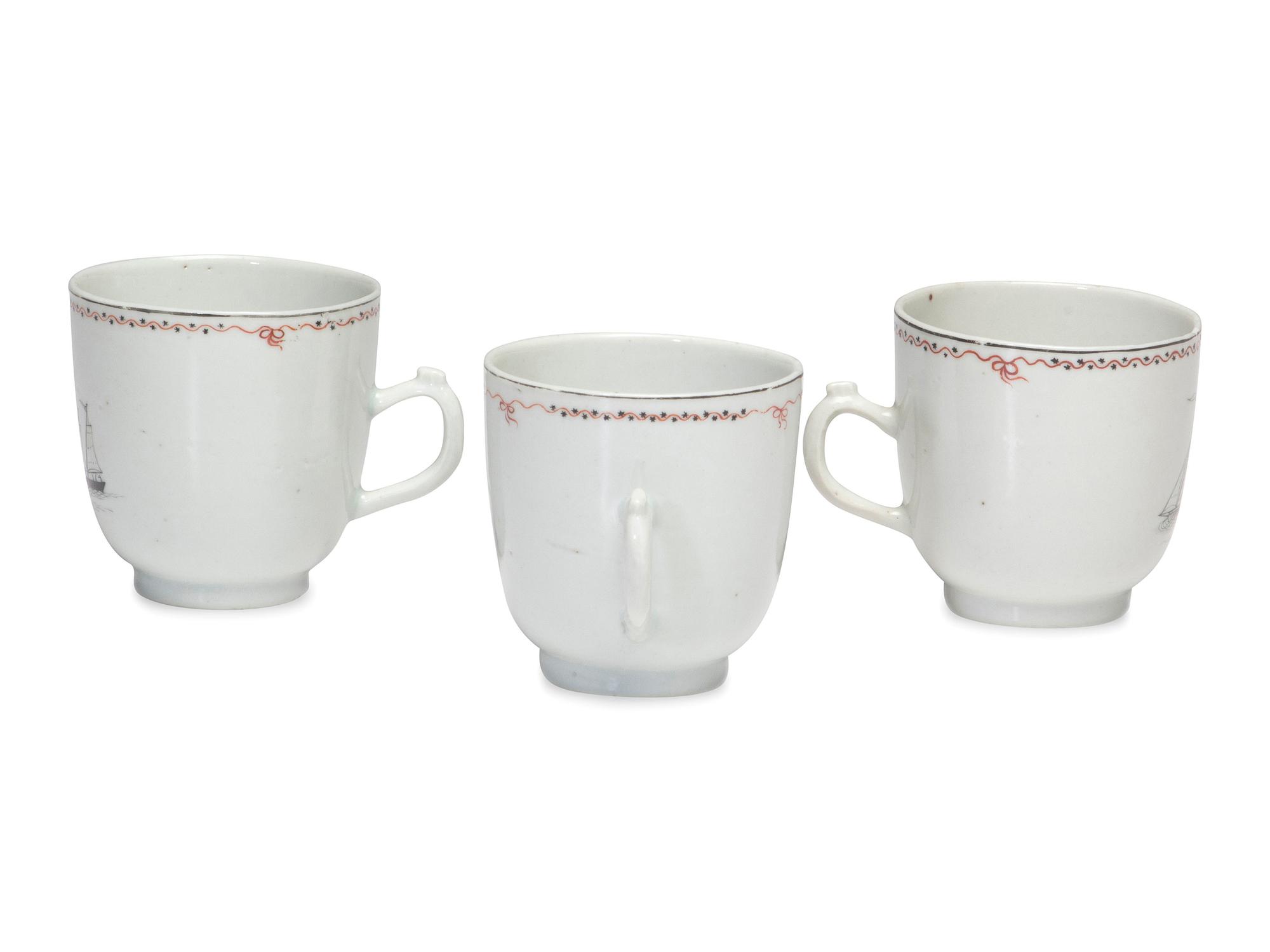 A Chinese Export Porcelain Nine-Piece Grisaille Tea Service