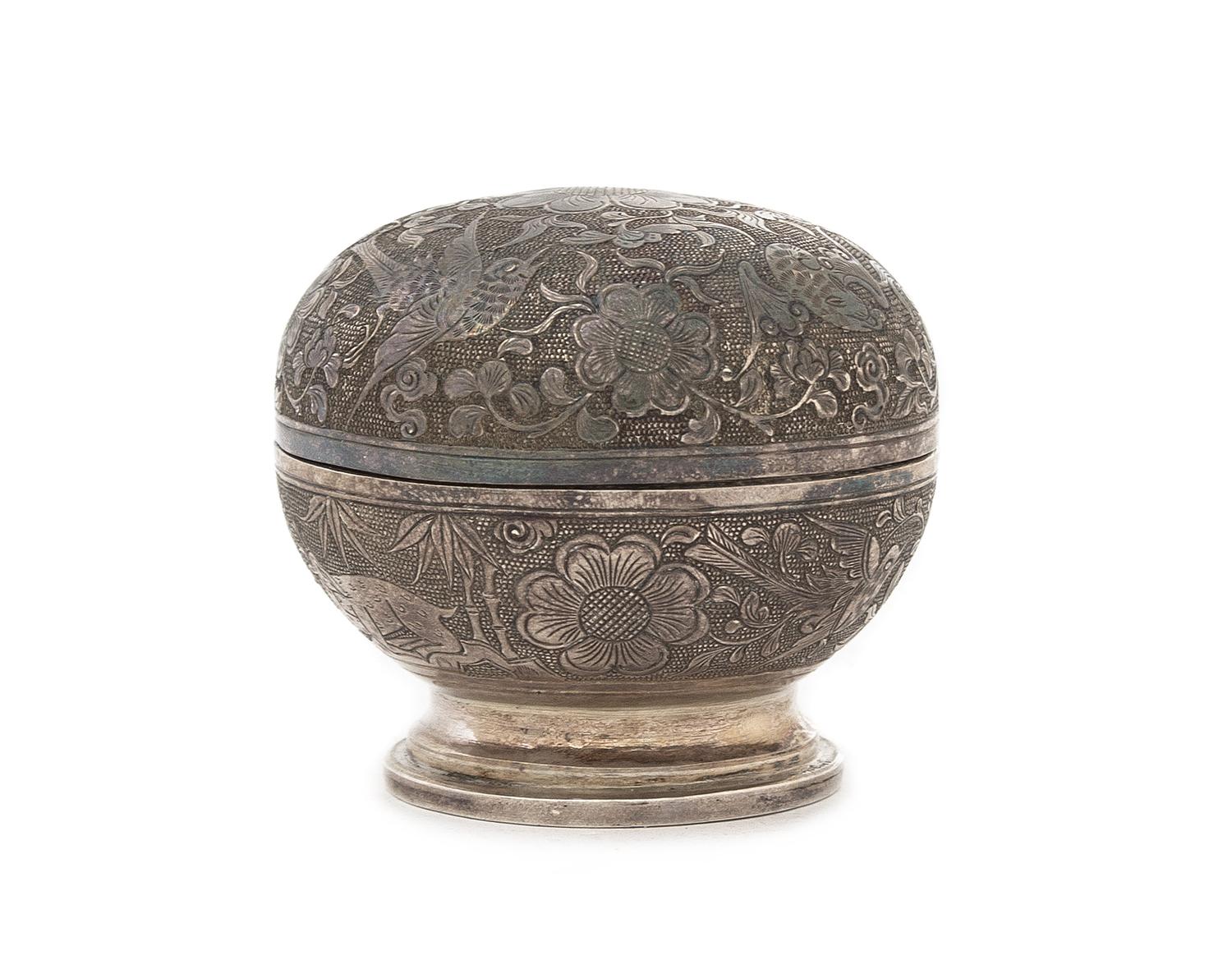 A Chinese Silver Covered Box 18TH CENTURY Height 2 inches. — 18TH CENTURY