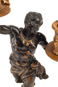 A Pair of French Gilt and Patinated Bronze Orientalist Candlesticks