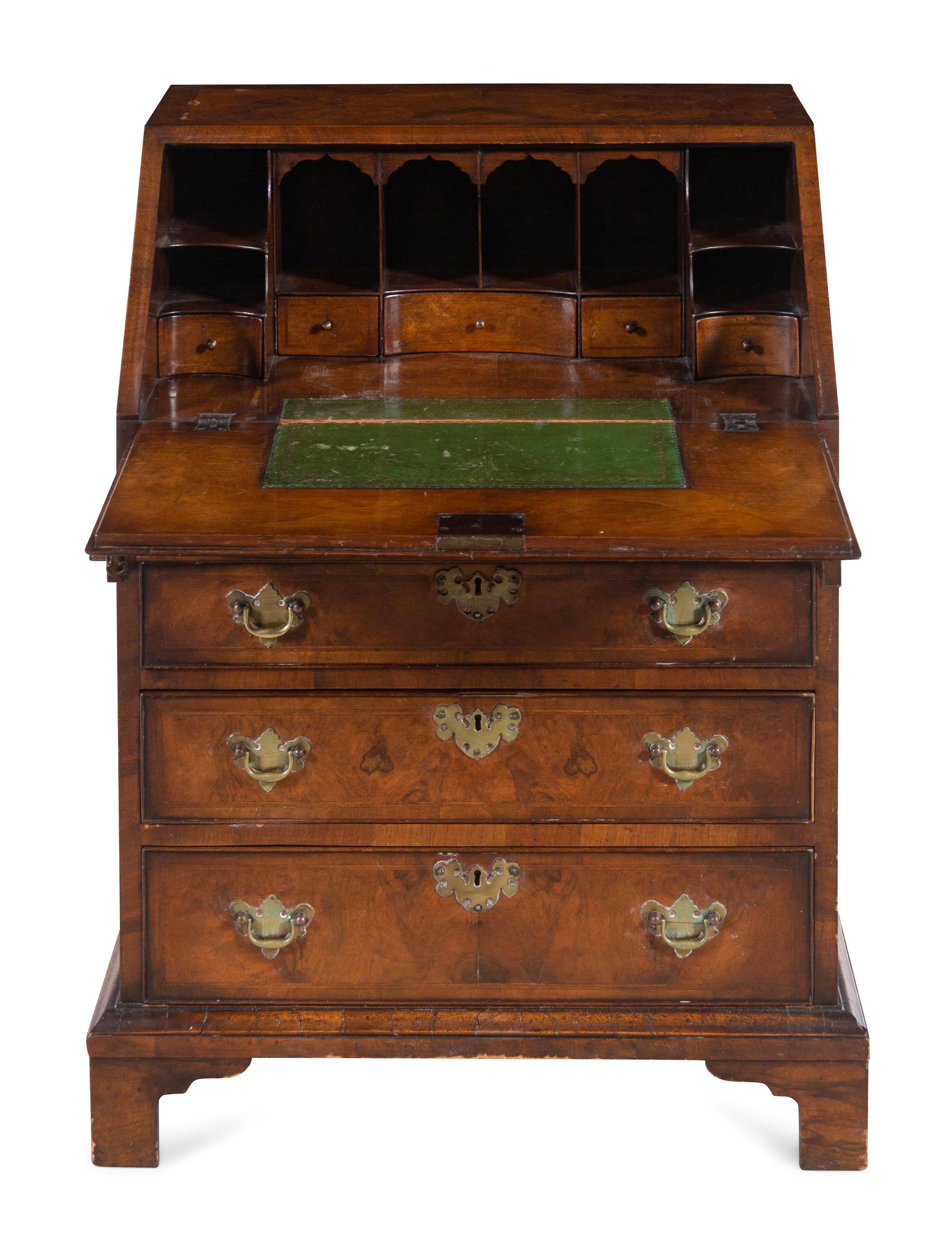 A George I Walnut Slant-Front Bureau
