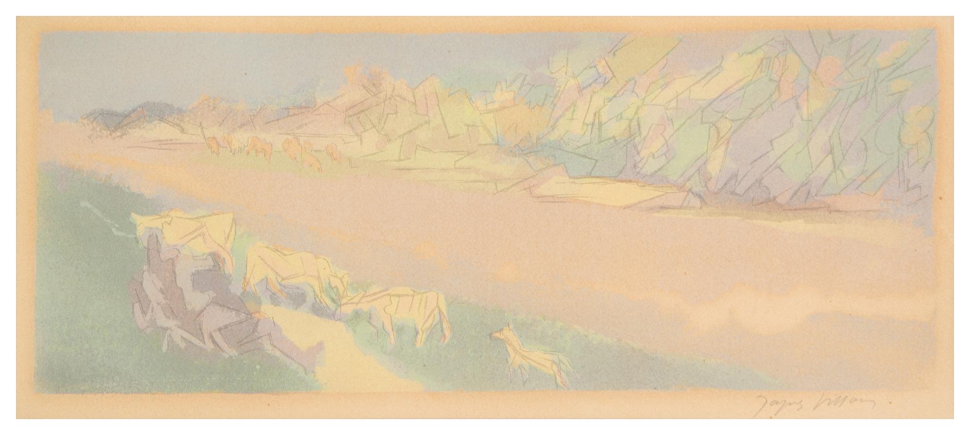 Jacques Villon, (French, 1875-1963), Second Bucolic, The Property of Virgile on the Edge of Mincio, from Les Bucoliques, 1953