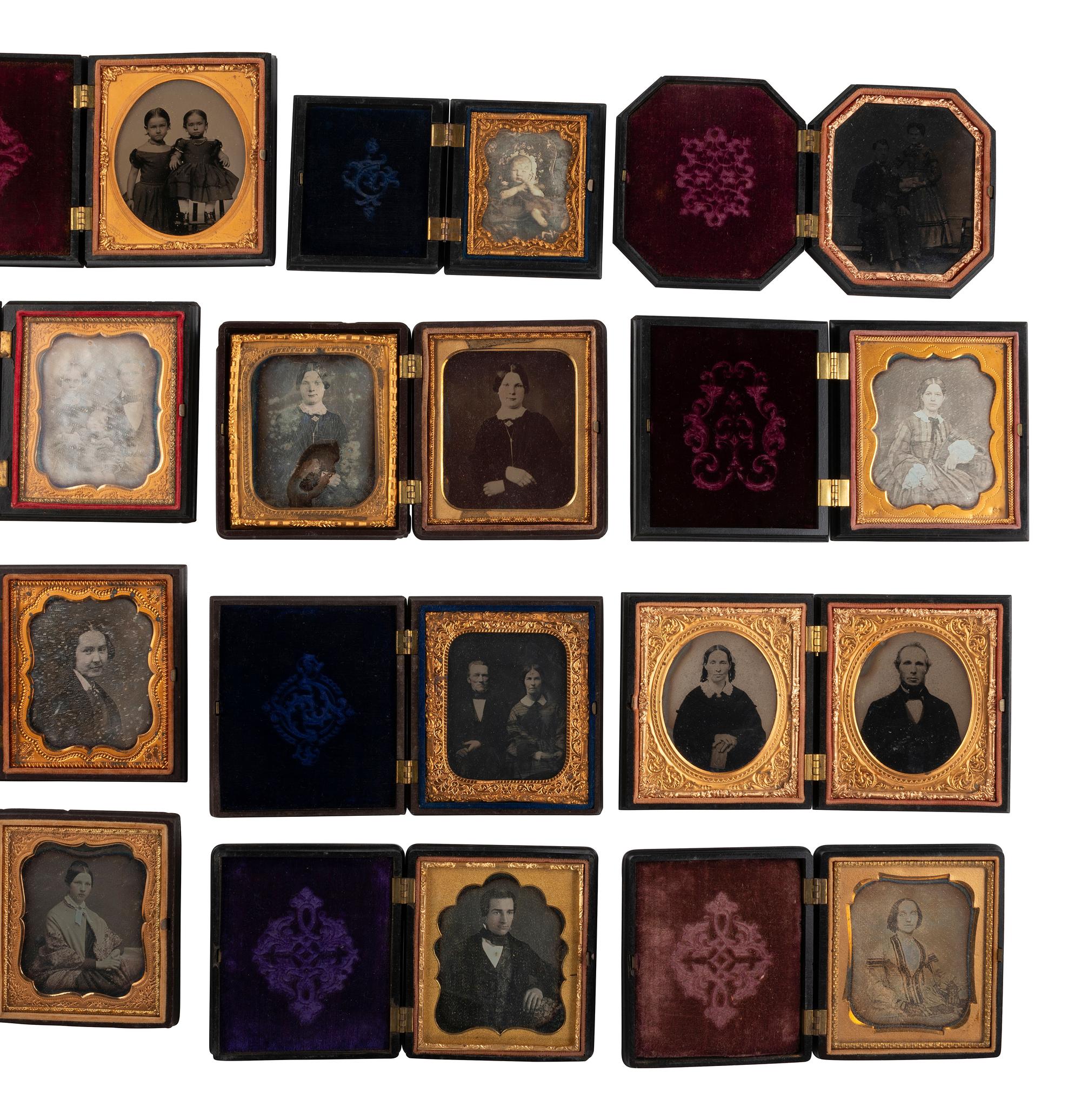 [EARLY PHOTOGRAPHY]. A group of 35 assorted Union cases, with half plate to sixteenth plate sizes.