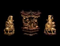 Three Chinese Gilt and Red Lacquered Wood Carvings
