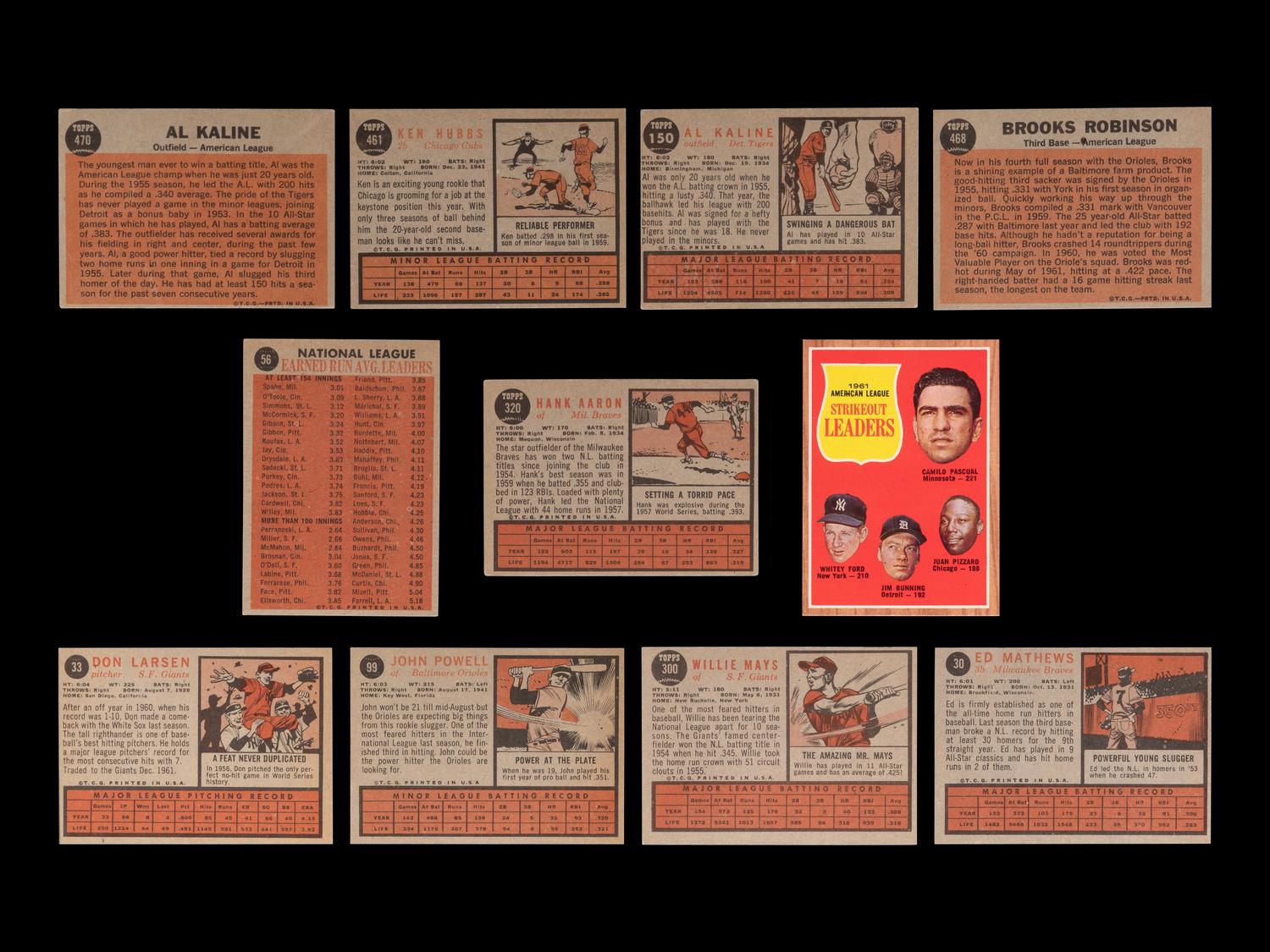 A Group of 11 1962 Topps Baseball Cards Featuring Multiple Hall of Famers and Notables (Including Willie Mays and Hank Aaron),