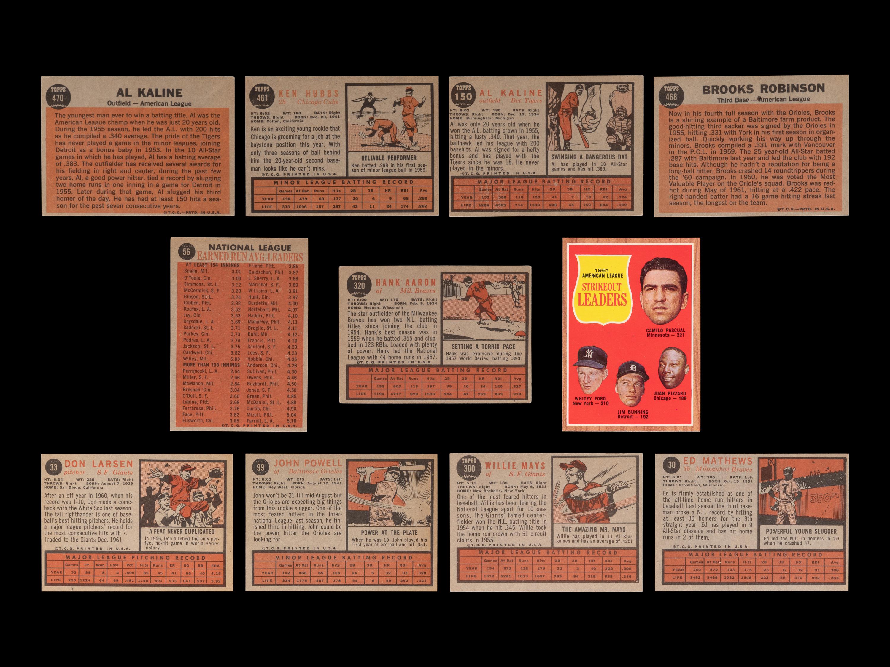 A Group of 11 1962 Topps Baseball Cards Featuring Multiple Hall of Famers and Notables (Including Willie Mays and Hank Aaron),