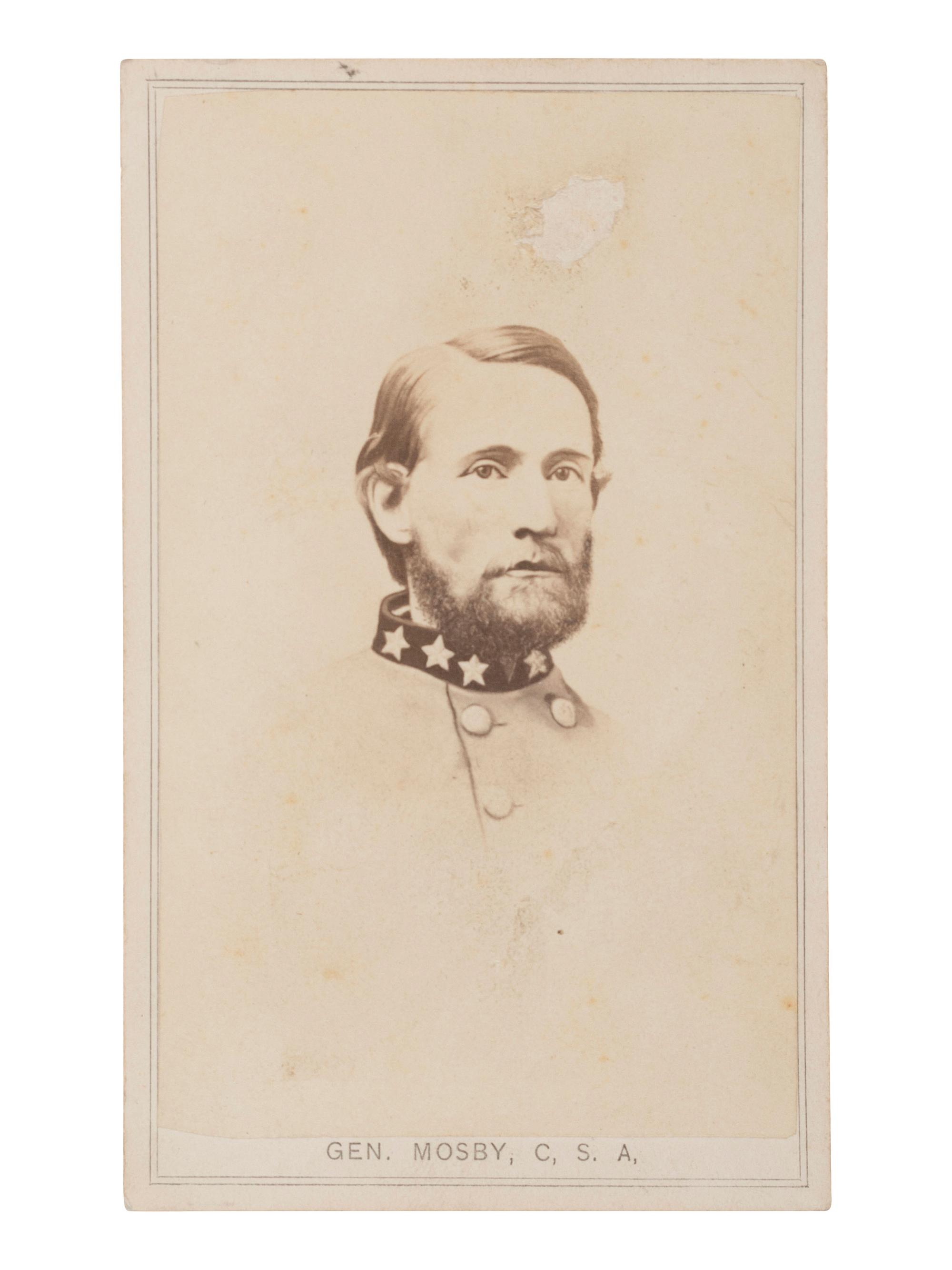 [MOSBY, JOHN S. (1833-1916)]. A group of 4 items related to John Mosby incl. photograph of captured general, Edwin H. Stoughton.