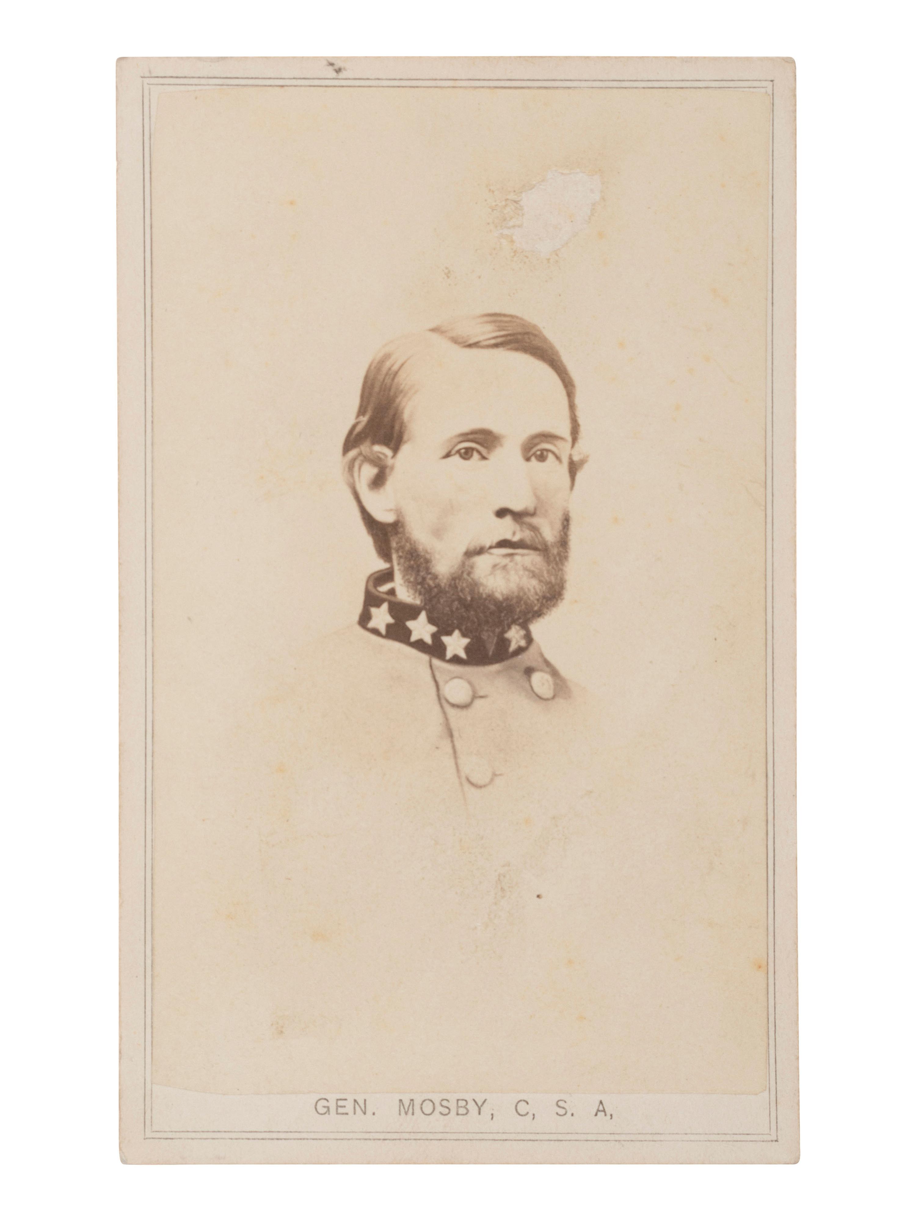 [MOSBY, JOHN S. (1833-1916)]. A group of 4 items related to John Mosby incl. photograph of captured general, Edwin H. Stoughton.