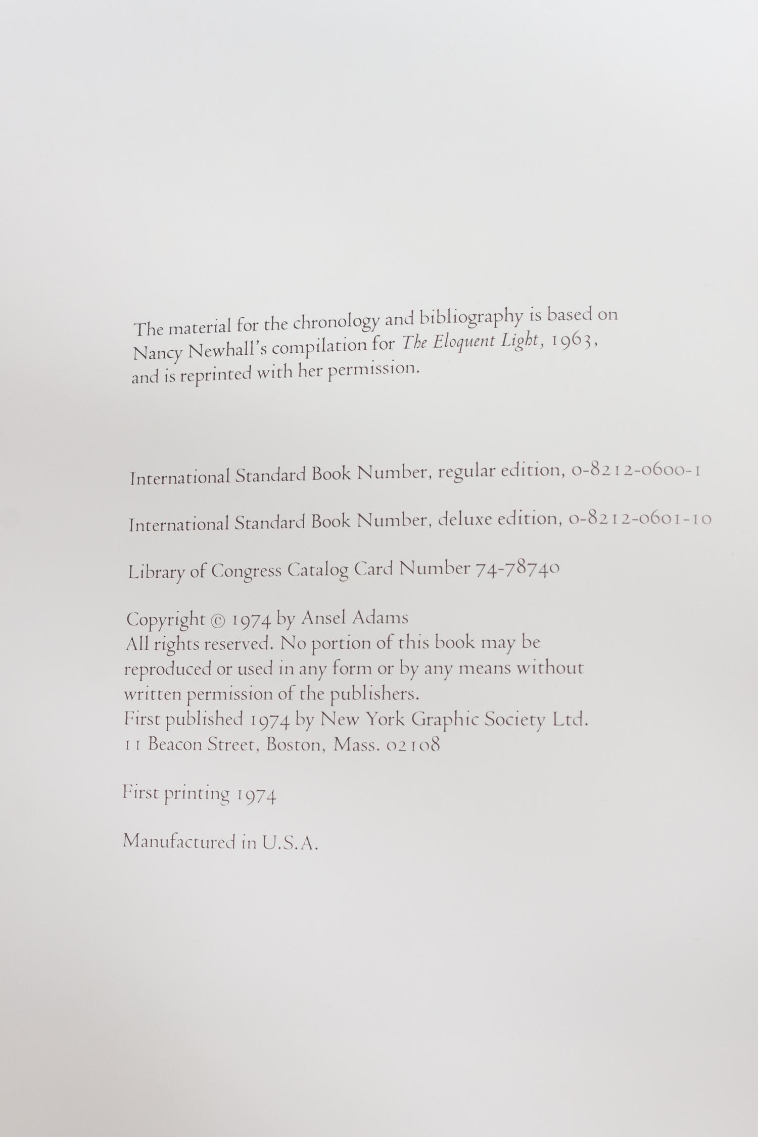 ADAMS, Ansel. Ansel Adams Images 1923-1974 . New York: New York Graphic Society, 1974.